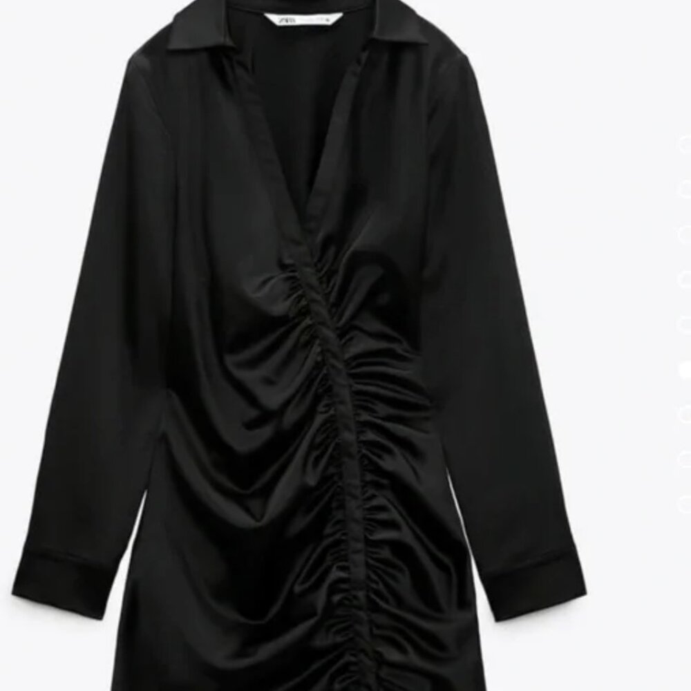 NWOT Zara Ruched Front Satin Black Mini Dress Size Medium - Picture 4 of 5